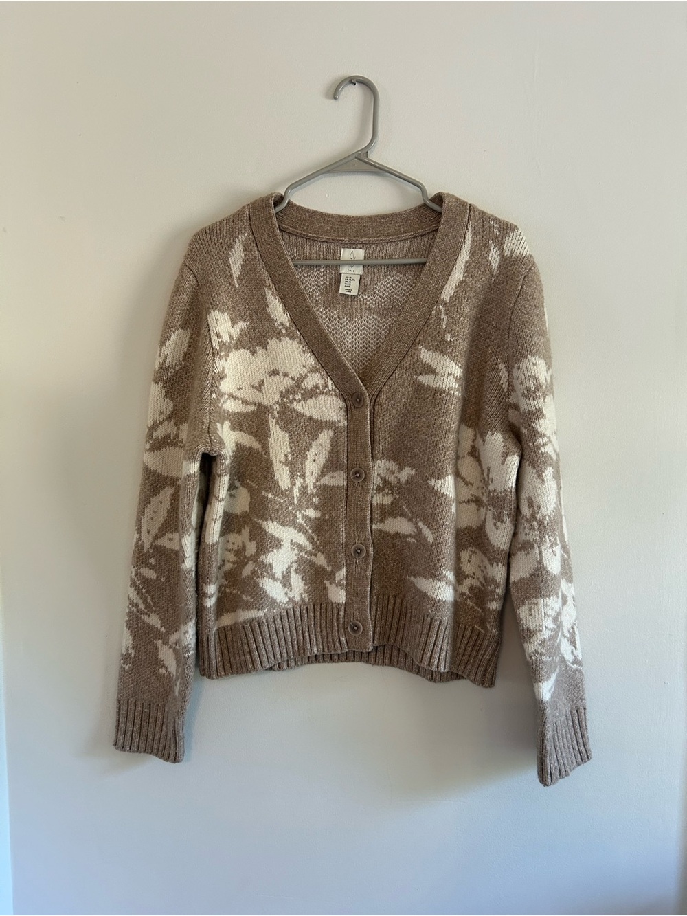 Joie Taupe & Cream Floral V-Neck Cardigan